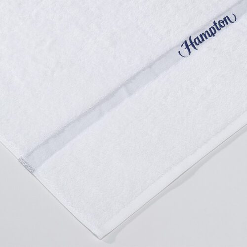 Official Hampton by Hilton Luxury Bath Towel – Premium 100% Combed Cotton High-Absorbency White Towel with Navy Signature Embroidery