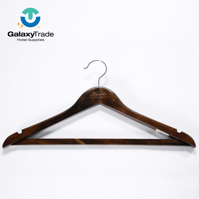 Premium Sofitel Branded Solid Wood Hotel Hanger – Luxury Glossy Cherry Finish Garment Hanger with Anti-Slip Trouser Bar and Chrome Swivel Hook - Image 2