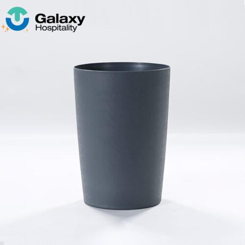 A professional product shot of a Cylindrical Hotel Guest Room Trash Can in deep grey with a textured matte finish.