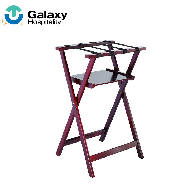GALAXY Luggage Stand Wooden Luggage Racks with Storage Shelf Hotel Bamboo Folding Foldable Durable Modern Shrink Wrap Hotel Furniture - Image 3