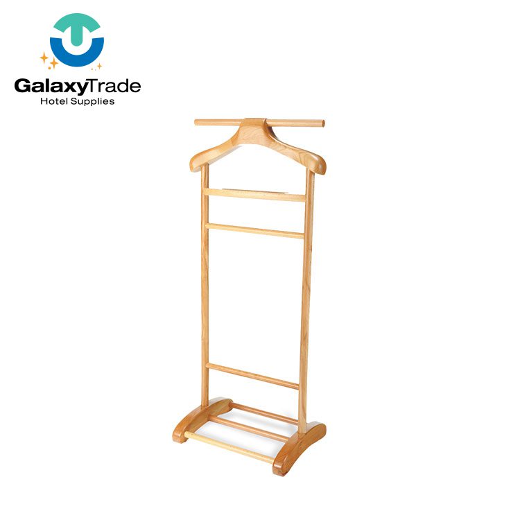 Classic Dark Walnut Wood Hotel Executive Suit Valet Stand – Premium Free Standing Garment Organizer with Multiple Trouser Bars and Integrated Hanger for Luxury Suites - Image 2
