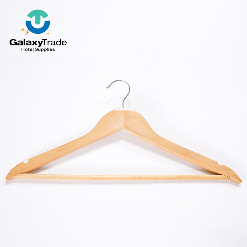 Premium Sofitel Branded Solid Wood Hotel Hanger – Luxury Glossy Cherry Finish Garment Hanger with Anti-Slip Trouser Bar and Chrome Swivel Hook - Image 4