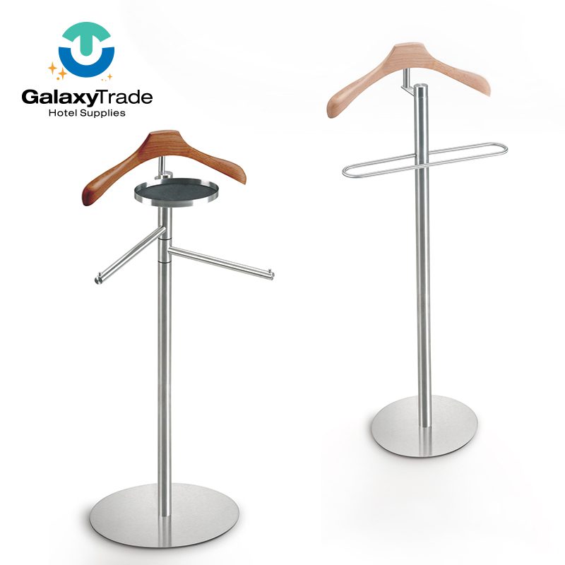 Modern Stainless Steel Executive Suit Valet Stand – Slim Free Standing Clothes Organizer with Weighted Circular Base, Integrated Accessory Tray, and Dual Trouser Bars - Image 3
