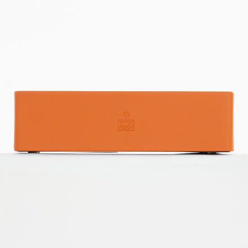 A Braira branded vibrant orange faux leather rectangular tissue box cover with a central debossed logo.