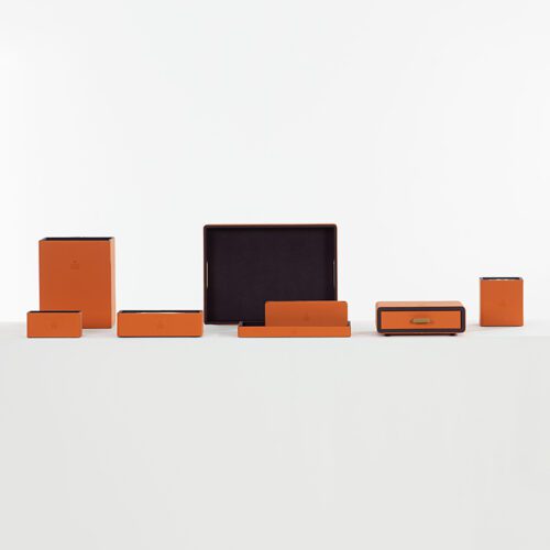 GALAXY Best selling orange PU leather products hotel accessories supplies custom hotel logo luxury room amenities hotel leather amenities