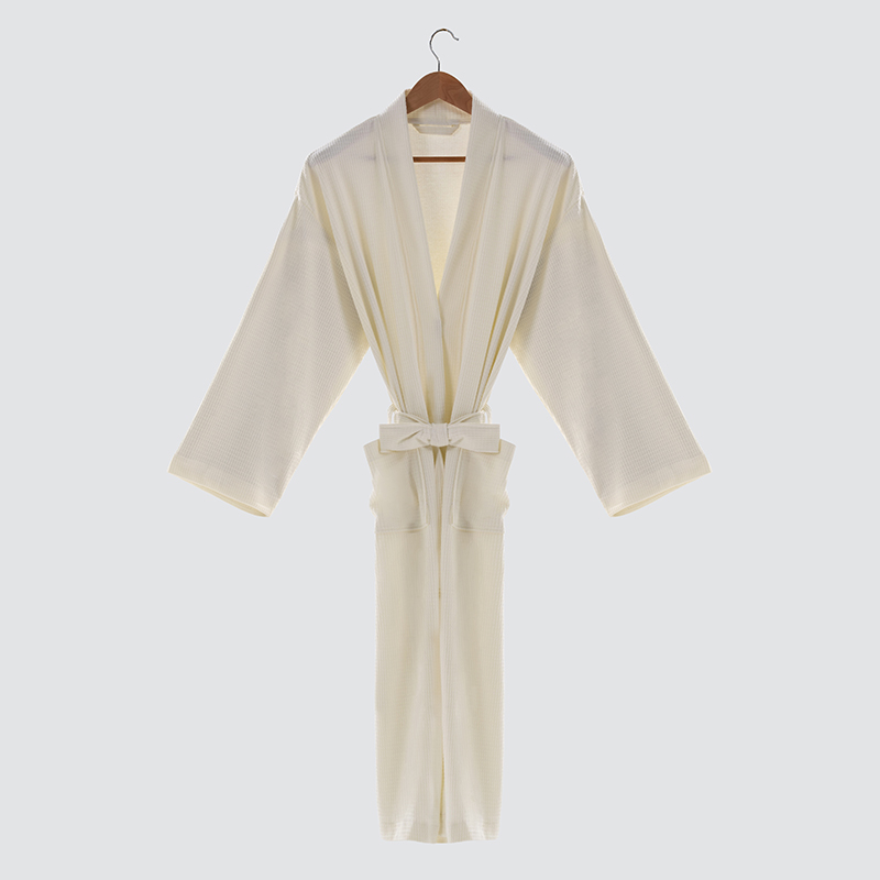GALAXY High Quality New Design Knitted Waffle Collar Bathrobe Yellow Bathrobe Winter Warm Durable Soft Quick Dry Bathrobe Luxury Fluffy Hotel Bathrobe For Women