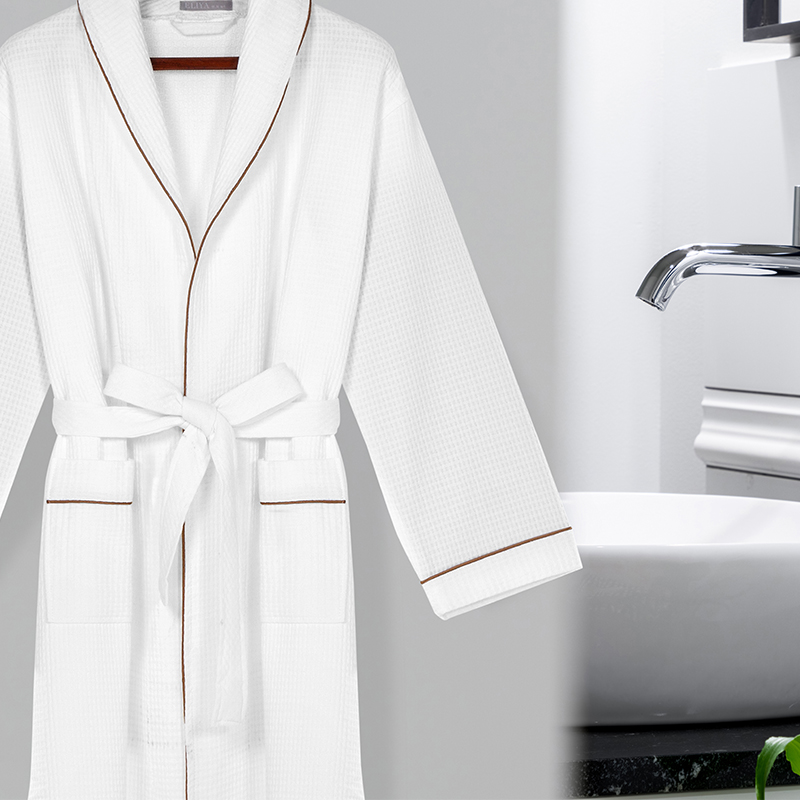GALAXY Hotel Waffle Red Piping Edge Bathrobes with Customized Embroidery logo - 100% Egyptian Cotton Hotel Spa Waffle Bathrobe Set - Image 2