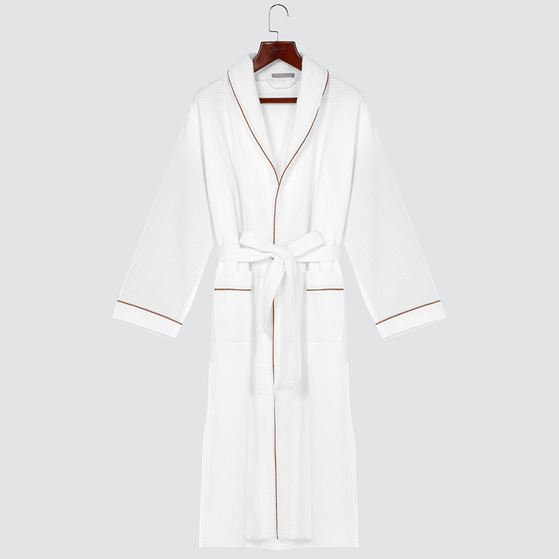 GALAXY Hotel Waffle Red Piping Edge Bathrobes with Customized Embroidery logo - 100% Egyptian Cotton Hotel Spa Waffle Bathrobe Set - Image 4
