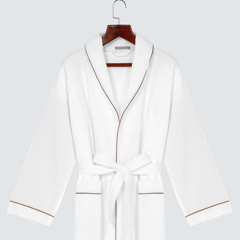 GALAXY Hotel Waffle Red Piping Edge Bathrobes with Customized Embroidery logo - 100% Egyptian Cotton Hotel Spa Waffle Bathrobe Set