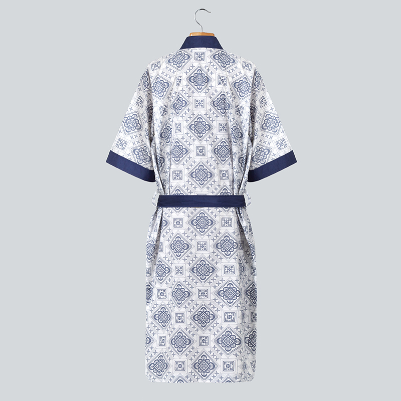 GALAXY luxury designer summer thin blue print bathrobe wholesale men custom logo sleep cotton Hotel spa robes bathrobe cheap price - Image 3