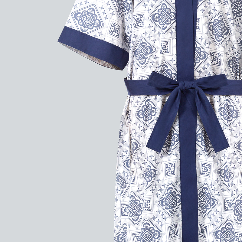 GALAXY luxury designer summer thin blue print bathrobe wholesale men custom logo sleep cotton Hotel spa robes bathrobe cheap price - Image 6