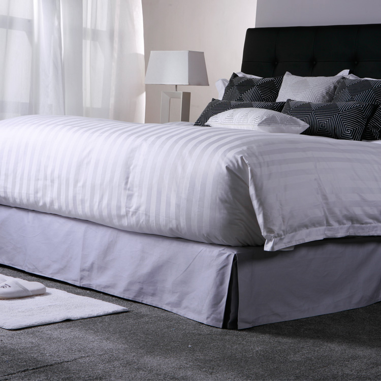 GALAXY Wholesale Hotel Linen 250TC White Duvet Cover Fitted Bed Sheet Set 3cm Stripe Cotton Hotel Bedding Sets Cuddle Sheet - Image 2