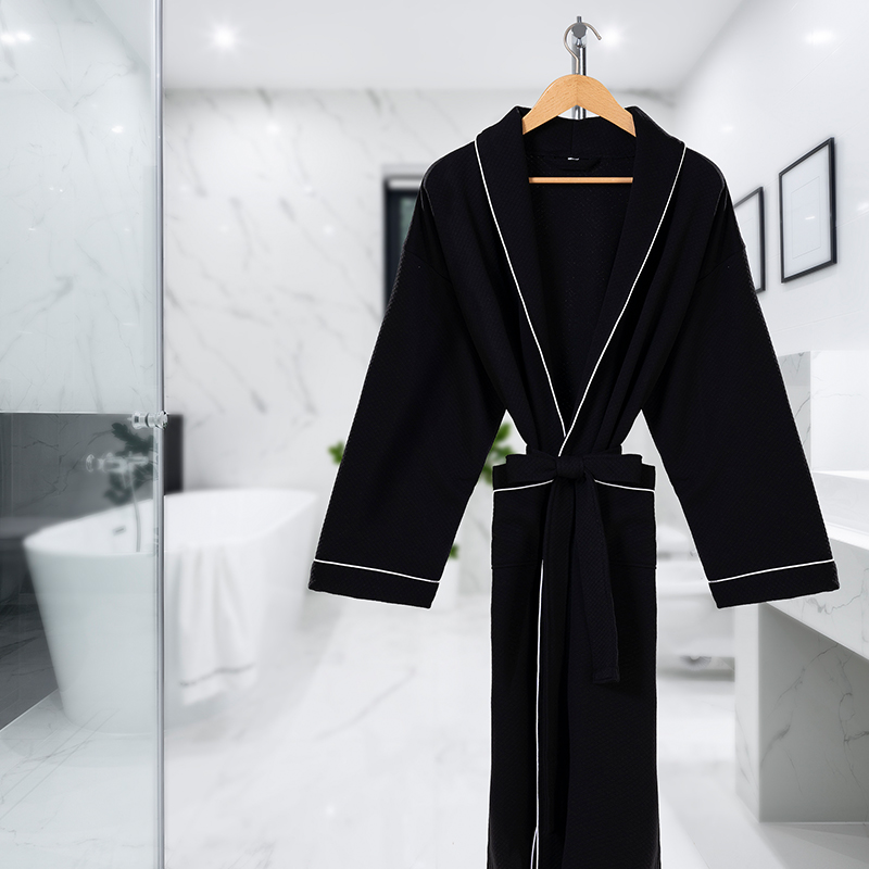 GALAXY High Quality Black Pineapple Grid Bathrobe Luxury Hotel Bathrobe Custom Logo White Bath Robe And Slippers Spa Aesthetic Custom Bathrobe - Image 2