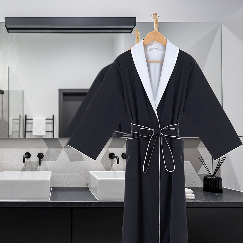 GALAXY Star Hotels Black double bathrobe 100% cotton kimono collar plus size spa customizable luxury nighty designs bathrobes - Image 2