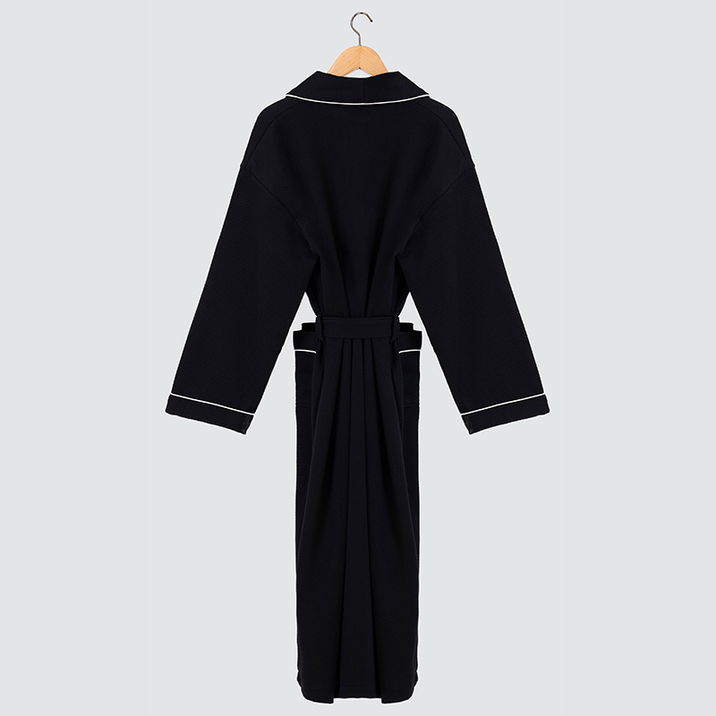 GALAXY High Quality Black Pineapple Grid Bathrobe Luxury Hotel Bathrobe Custom Logo White Bath Robe And Slippers Spa Aesthetic Custom Bathrobe - Image 3