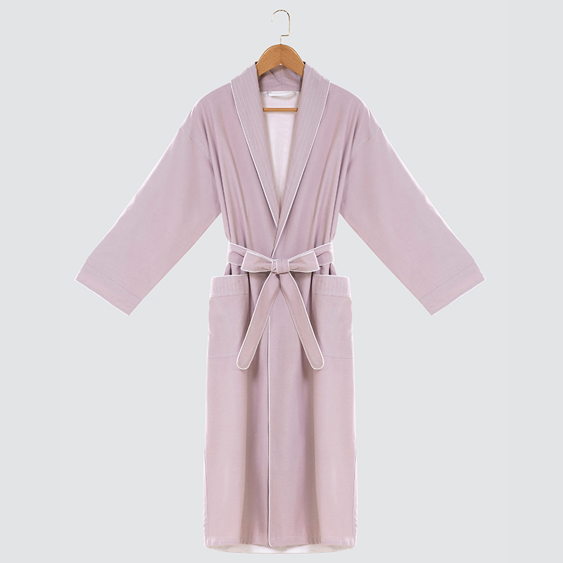 GALAXY Factory wholesale grey pink double-decker bathrobe 100% cotton kimono collar men and women hotel bathrobe high quality bathrobe custom logo