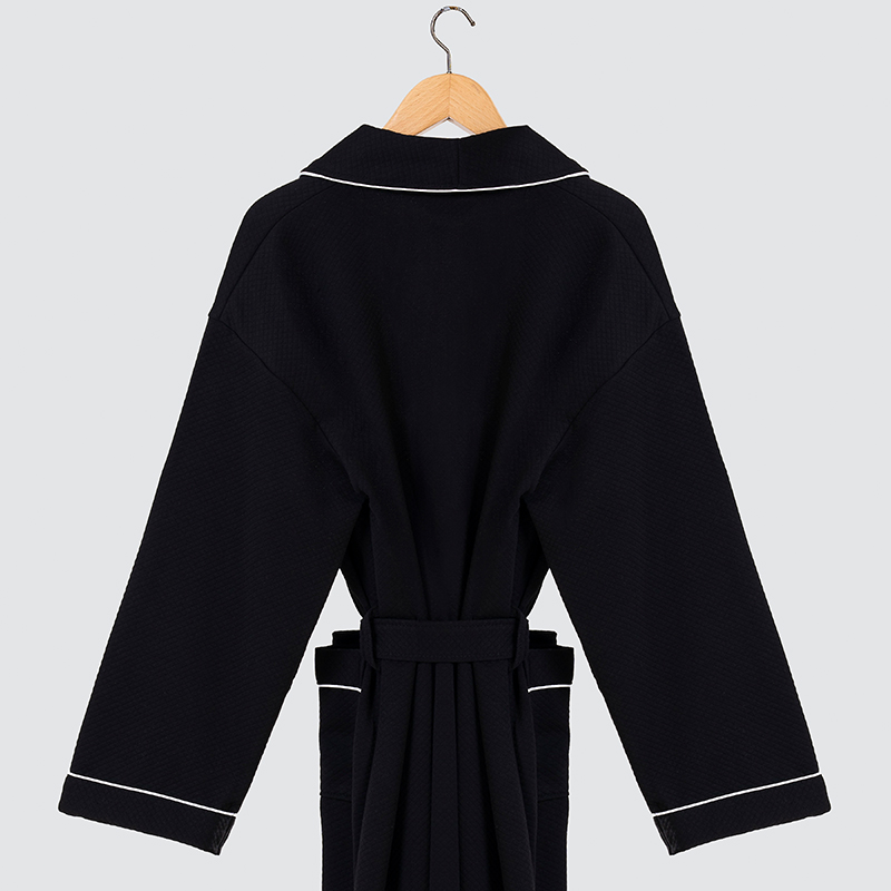 GALAXY High Quality Black Pineapple Grid Bathrobe Luxury Hotel Bathrobe Custom Logo White Bath Robe And Slippers Spa Aesthetic Custom Bathrobe - Image 5