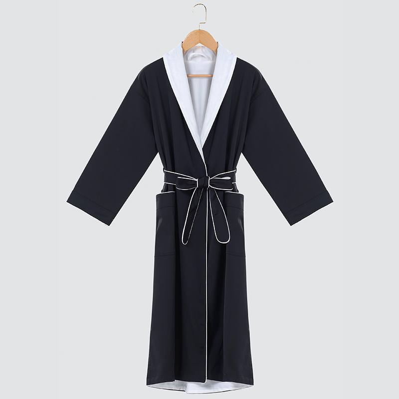 GALAXY Star Hotels Black double bathrobe 100% cotton kimono collar plus size spa customizable luxury nighty designs bathrobes