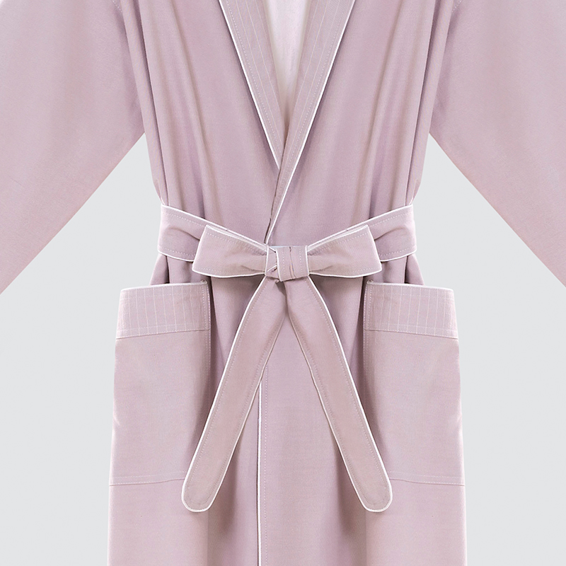 GALAXY Factory wholesale grey pink double-decker bathrobe 100% cotton kimono collar men and women hotel bathrobe high quality bathrobe custom logo - Image 4