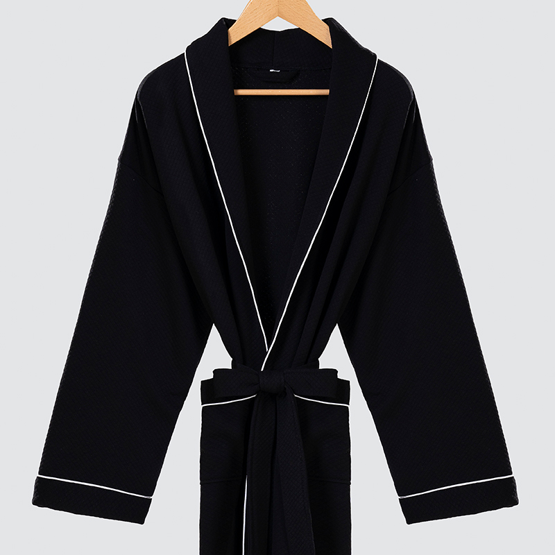 GALAXY High Quality Black Pineapple Grid Bathrobe Luxury Hotel Bathrobe Custom Logo White Bath Robe And Slippers Spa Aesthetic Custom Bathrobe - Image 4