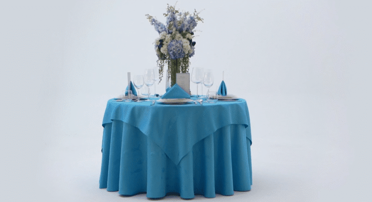 Elevate Dining Ambience with Our Blue Jacquard Hotel Tablecloths