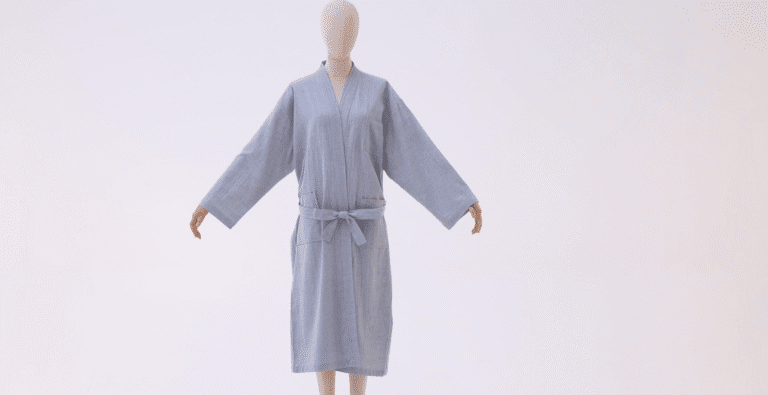 Luxury Blue Cotton Linen Bathrobe for Hotels