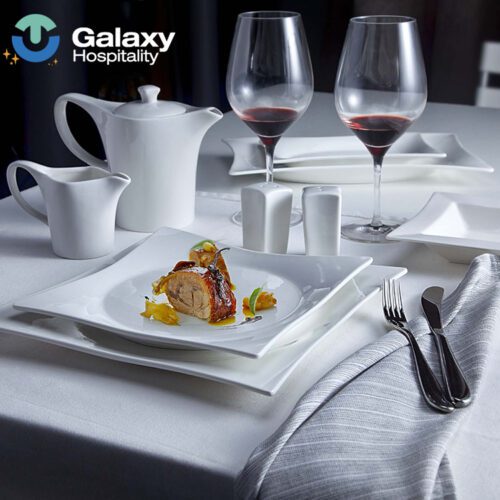 Modern Hotel Bone China Dinnerware Set – Pure White Plates, Bowls & Chopsticks for Elegant Dining