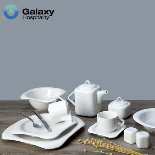 Elegant White Porcelain Dinnerware Set for Hotels and Restaurants – Modern Style, Maximum Durability