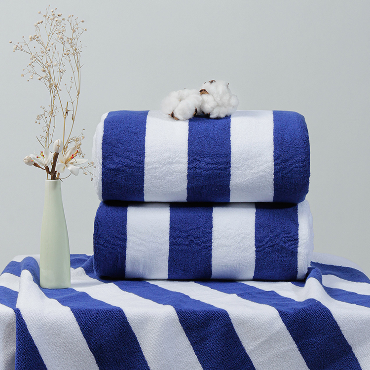 Pure Cotton Blue and White Striped Beach Towel – Soft, Absorbent, Durable