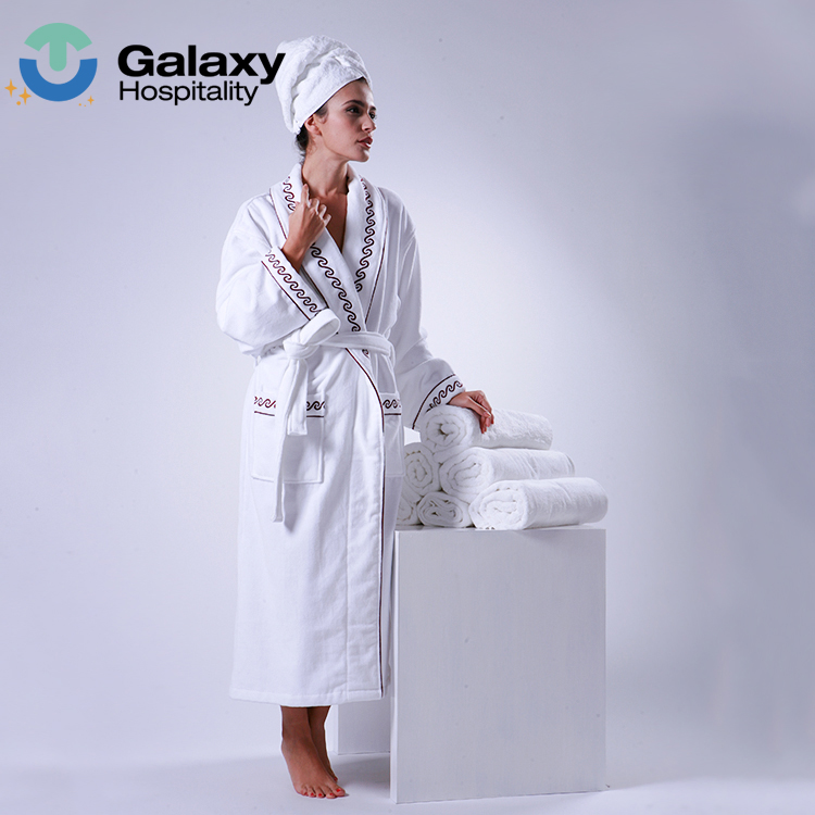 Private Label Super Soft White Terry Cotton Hotel Spa Bathrobe – Custom Women’s Sleepwear Quick-Dry Fluffy Robe