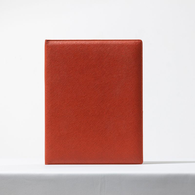 Custom Raj-Gharana Luxury Hotel Guest Directory – Premium Red Faux Leather Folder with Embroidered Brand Logo and Precision Perimeter Stitching - Image 4