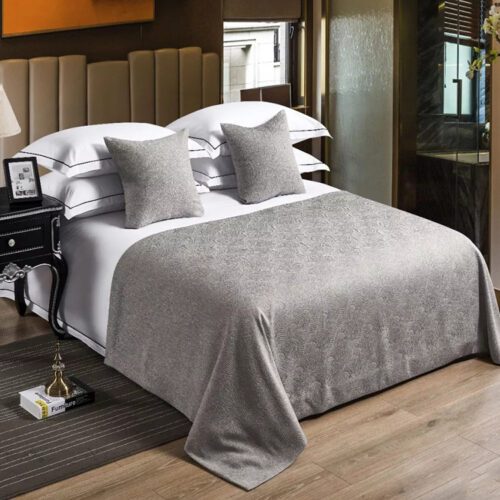 Minimalist Silver Grey Bedspread Set – HT-20186 Premium Jacquard Coverlet with Dimensional Ripple Texture and Seamless Hotel Finish