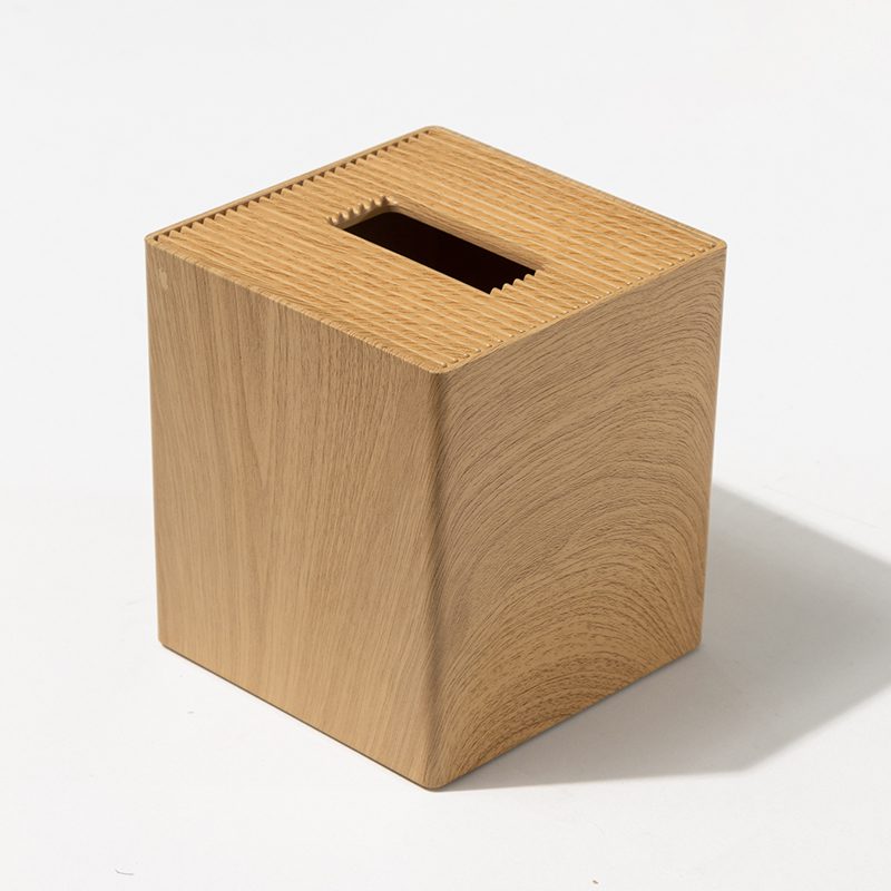 Custom Banyan Tree Luxury Hotel Tissue Box – Premium Two-Tone White Faux Leather and Natural Wood Square Tissue Holder with Embossed Brand Logo - Image 4