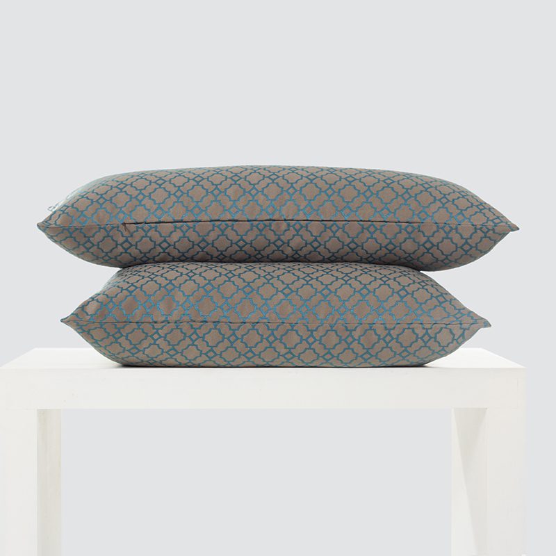 Warm Taupe and Teal Quatrefoil Embroidered Pillows – Luxury Geometric Pattern Cushion Set with Vibrant Contrast Stitching and Modern Transitional Aesthetic for Premium Home Decor - Image 10