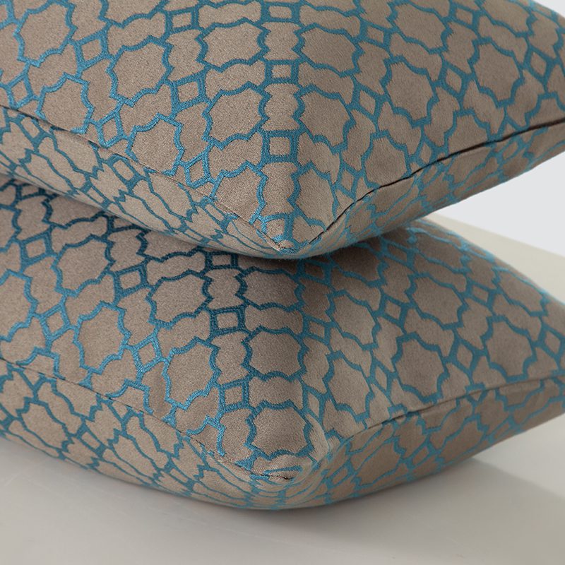 Warm Taupe and Teal Quatrefoil Embroidered Pillows – Luxury Geometric Pattern Cushion Set with Vibrant Contrast Stitching and Modern Transitional Aesthetic for Premium Home Decor - Image 8