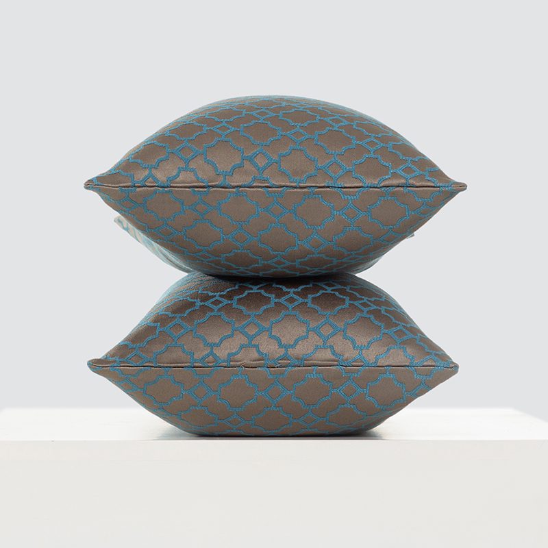 Warm Taupe and Teal Quatrefoil Embroidered Pillows – Luxury Geometric Pattern Cushion Set with Vibrant Contrast Stitching and Modern Transitional Aesthetic for Premium Home Decor - Image 5