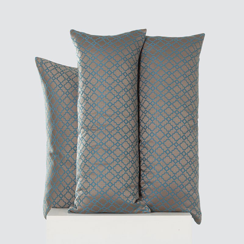 Warm Taupe and Teal Quatrefoil Embroidered Pillows – Luxury Geometric Pattern Cushion Set with Vibrant Contrast Stitching and Modern Transitional Aesthetic for Premium Home Decor - Image 2