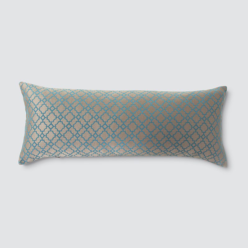 Warm Taupe and Teal Quatrefoil Embroidered Pillows – Luxury Geometric Pattern Cushion Set with Vibrant Contrast Stitching and Modern Transitional Aesthetic for Premium Home Decor - Image 3