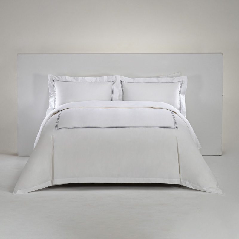 Premium White Hotel Bedding Set – Luxury Cotton Duvet Cover and Pillowcase Set with Elegant Black Linear Embroidery for High-End Hospitality Suites - Image 4