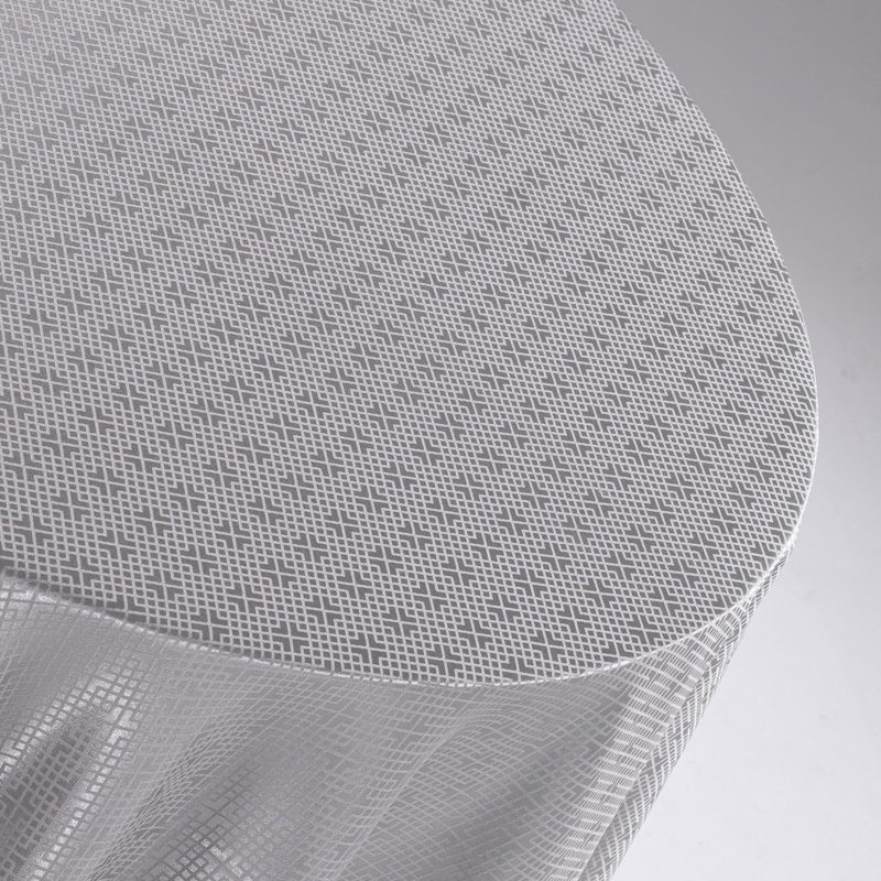 Modern Silver Grey Polyester Grid Jacquard Round Tablecloth – Durable Geometric Pattern Hotel Banquet Linen for Contemporary Dining and Corporate Events - Image 8