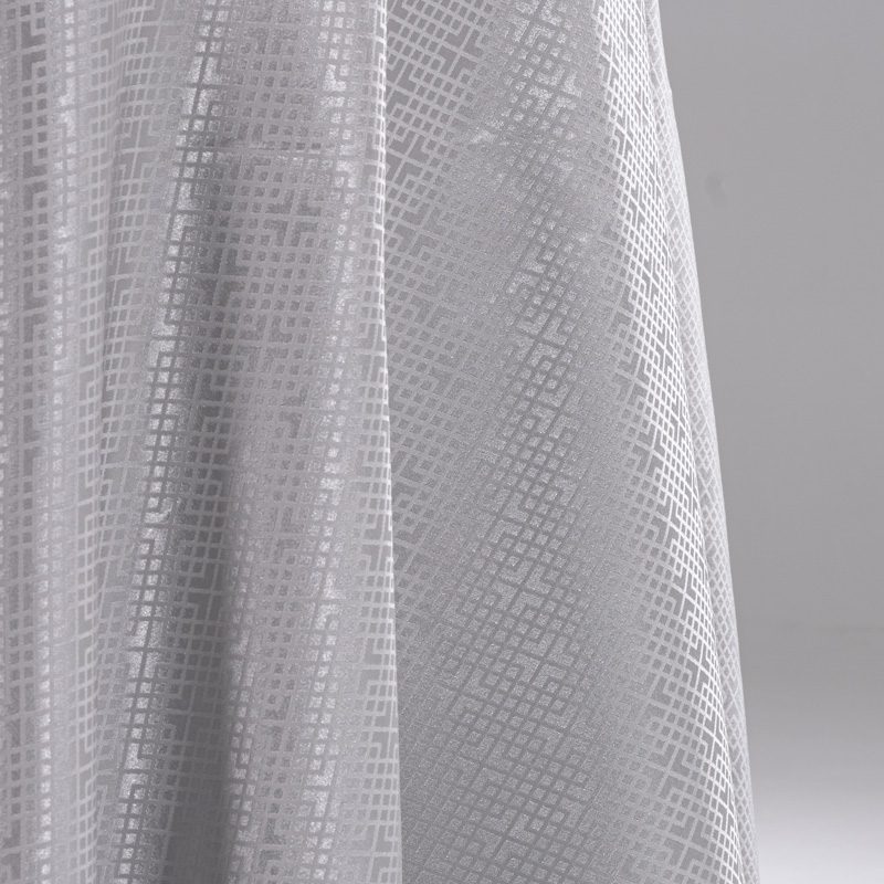 Modern Silver Grey Polyester Grid Jacquard Round Tablecloth – Durable Geometric Pattern Hotel Banquet Linen for Contemporary Dining and Corporate Events - Image 7