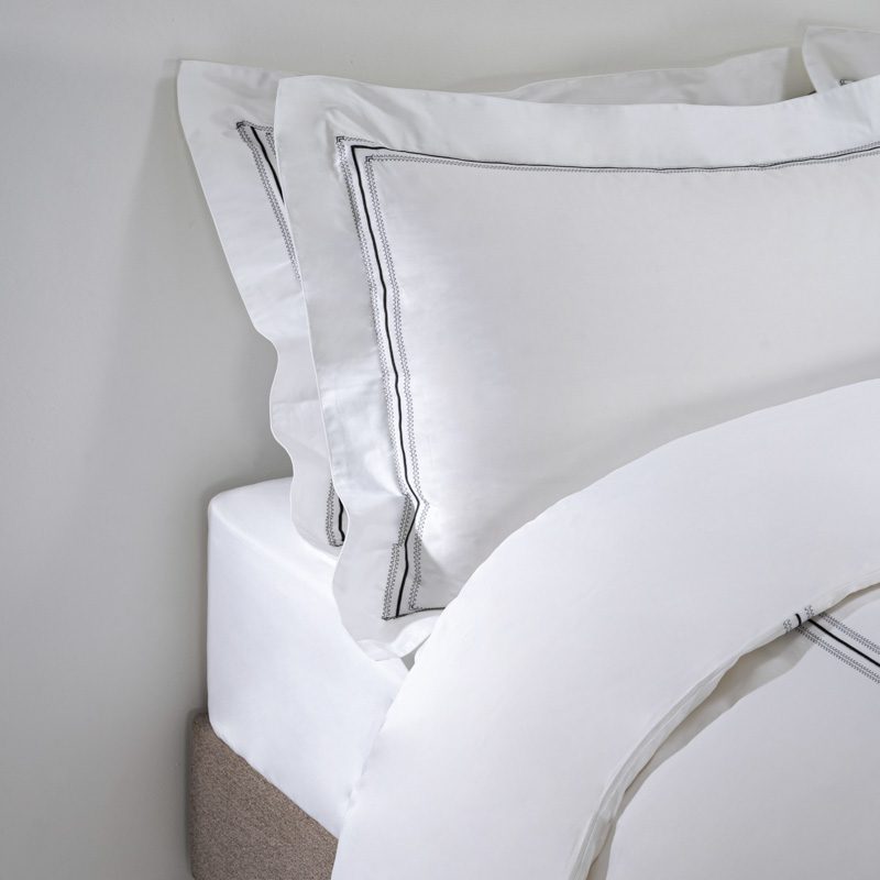 Premium White Hotel Bedding Set – Luxury Cotton Duvet Cover and Pillowcase Set with Elegant Black Linear Embroidery for High-End Hospitality Suites - Image 2