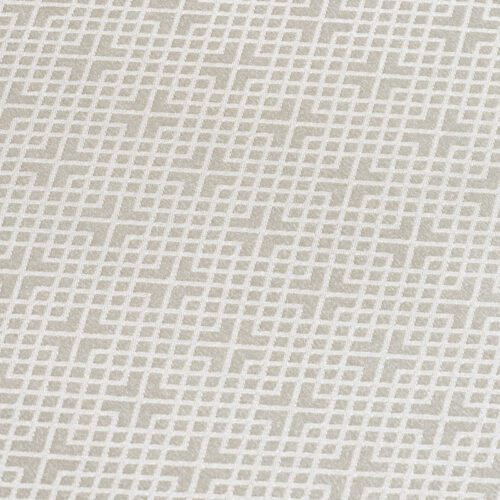Close-up detail of the elegant white jacquard weave showing the clean geometric grid pattern.