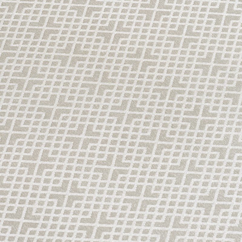 Close-up detail of the elegant white jacquard weave showing the clean geometric grid pattern.