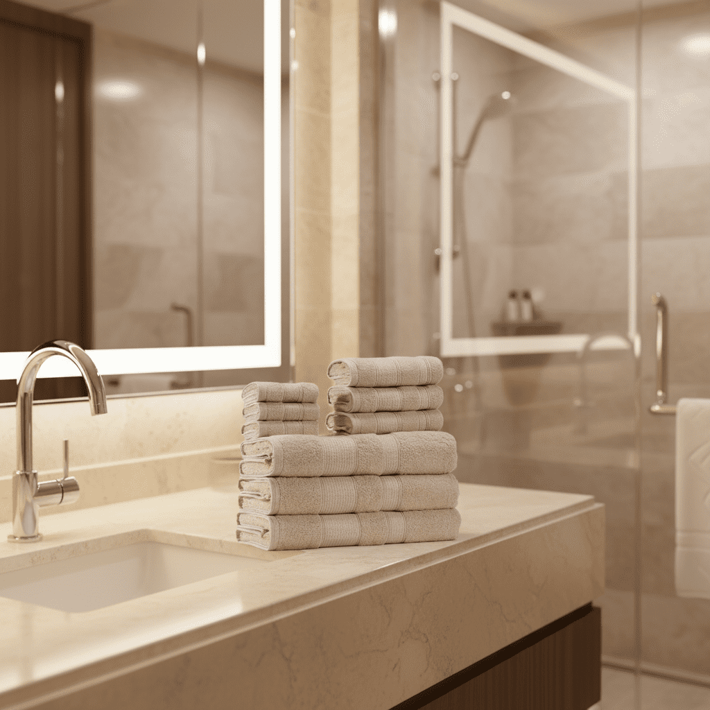 Premium Beige Hotel Cotton Towel Set – Luxury Ultra-Soft High-Absorbency Bath Towels and Face Cloths for Executive Hospitality Suites - Image 2