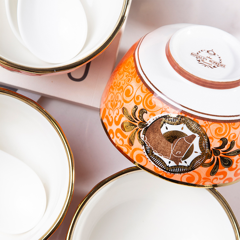 Galaxy Imperial Equestrian Orange Bone China Dinnerware Set – Premium Porcelain Plates, Soup Bowls, Spoons, and Chopsticks Collection - Image 37
