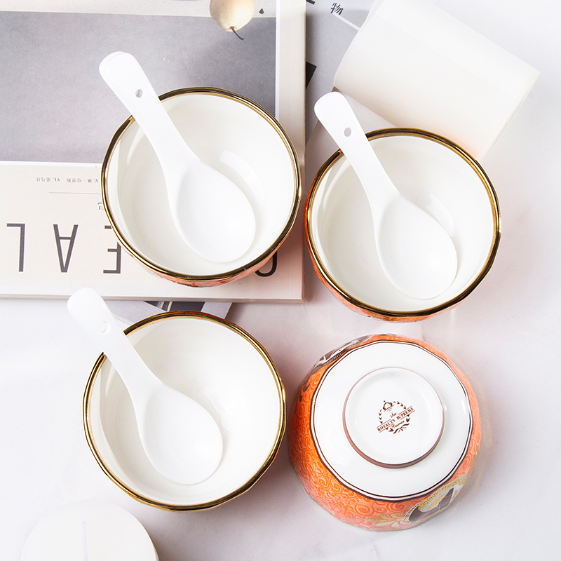 Galaxy Imperial Equestrian Orange Bone China Dinnerware Set – Premium Porcelain Plates, Soup Bowls, Spoons, and Chopsticks Collection - Image 36