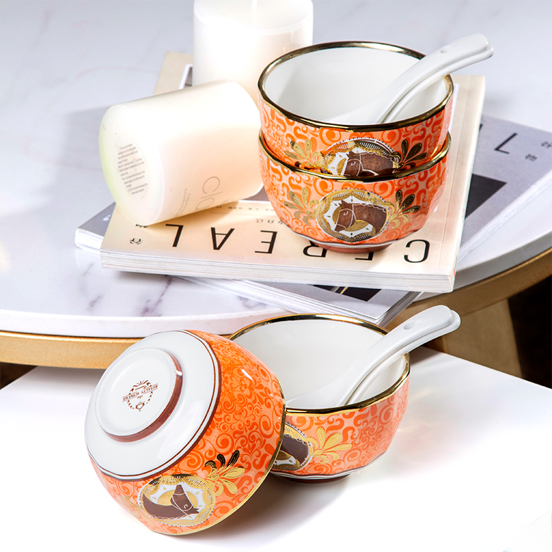 Galaxy Imperial Equestrian Orange Bone China Dinnerware Set – Premium Porcelain Plates, Soup Bowls, Spoons, and Chopsticks Collection - Image 34