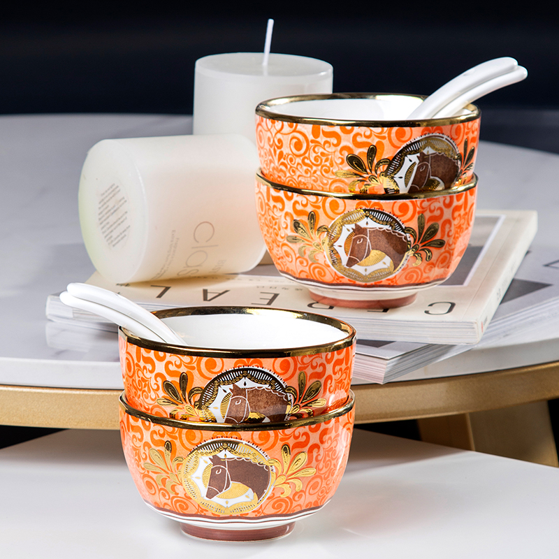 Galaxy Imperial Equestrian Orange Bone China Dinnerware Set – Premium Porcelain Plates, Soup Bowls, Spoons, and Chopsticks Collection - Image 33