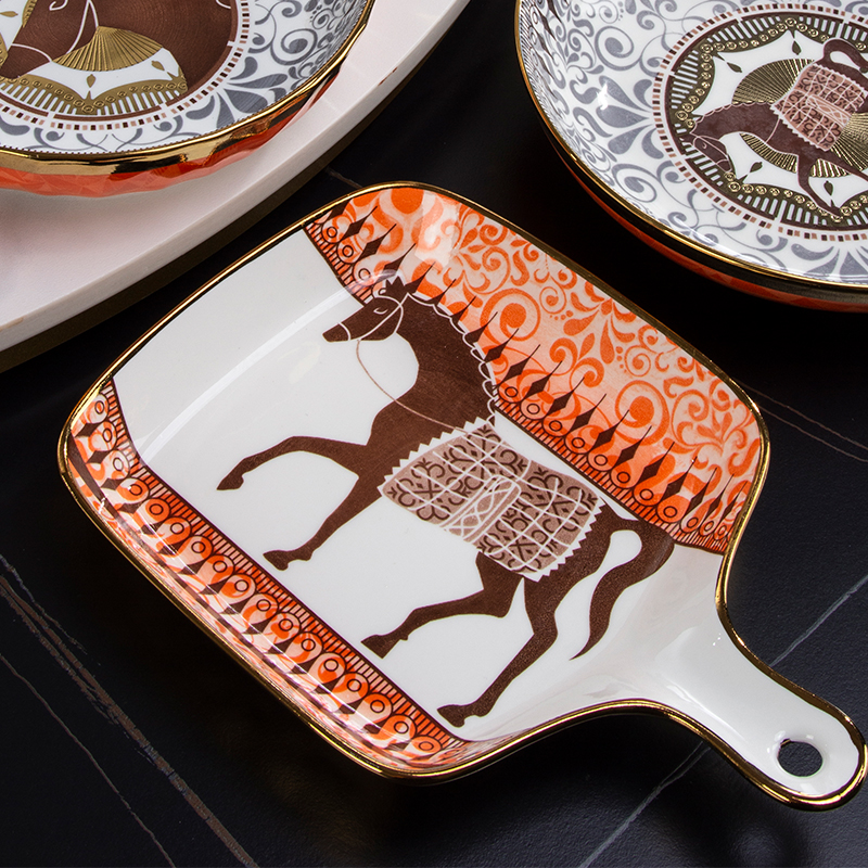 Galaxy Imperial Equestrian Orange Bone China Dinnerware Set – Premium Porcelain Plates, Soup Bowls, Spoons, and Chopsticks Collection - Image 30